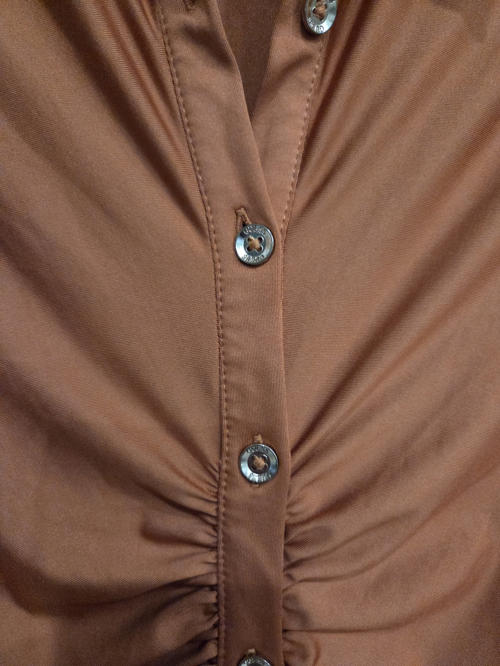 Guess Rust Orange Ruched Button-Front Mini Dress Size Medium - Picture 6 of 8